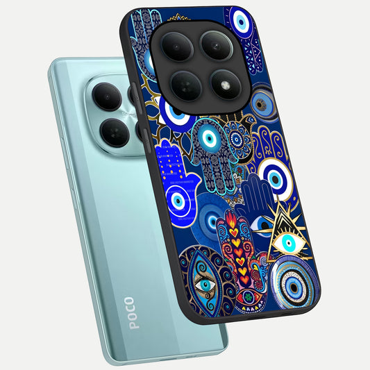 Mystic Palm Guard phone case For Poco M8 showing premium glass back cover with detailed artwork