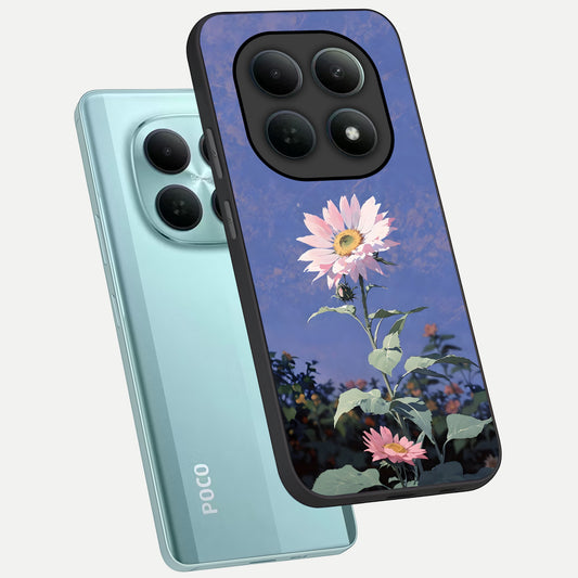 Pink Shells Outline phone case For Poco M8 showing premium glass back cover with detailed artwork