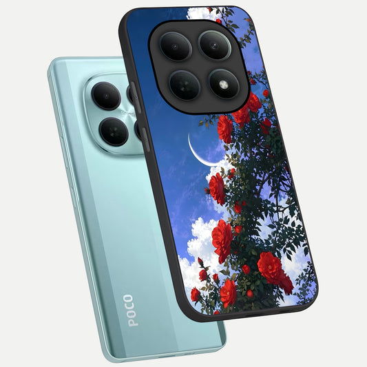 Rose Drift Flowers phone case For Poco M8 showing premium glass back cover with detailed artwork