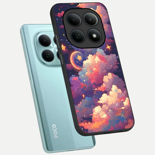 Starlit Dream Clouds phone case For Poco M8 showing premium glass back cover with detailed artwork