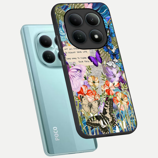 Storm Path Bloom phone case For Poco M8 showing premium glass back cover with detailed artwork