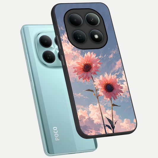 Sun Moon Balance phone case For Poco M8 showing premium glass back cover with detailed artwork