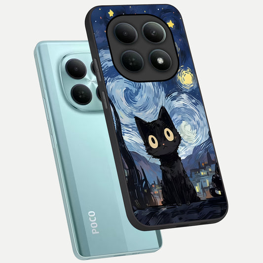 Van Gogh Cat phone case For Poco M8 showing premium glass back cover with detailed artwork