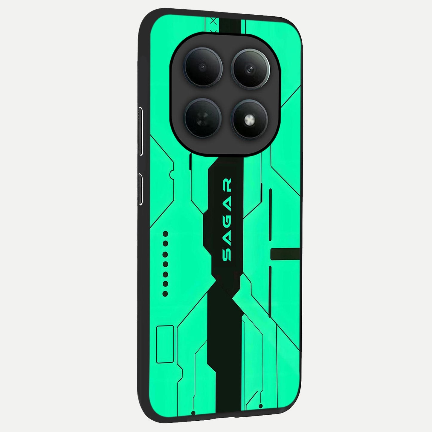 Aqua Tech CYBERPUNK Custom Name back cover For Poco M8 slim fit glass case with vibrant aesthetic design