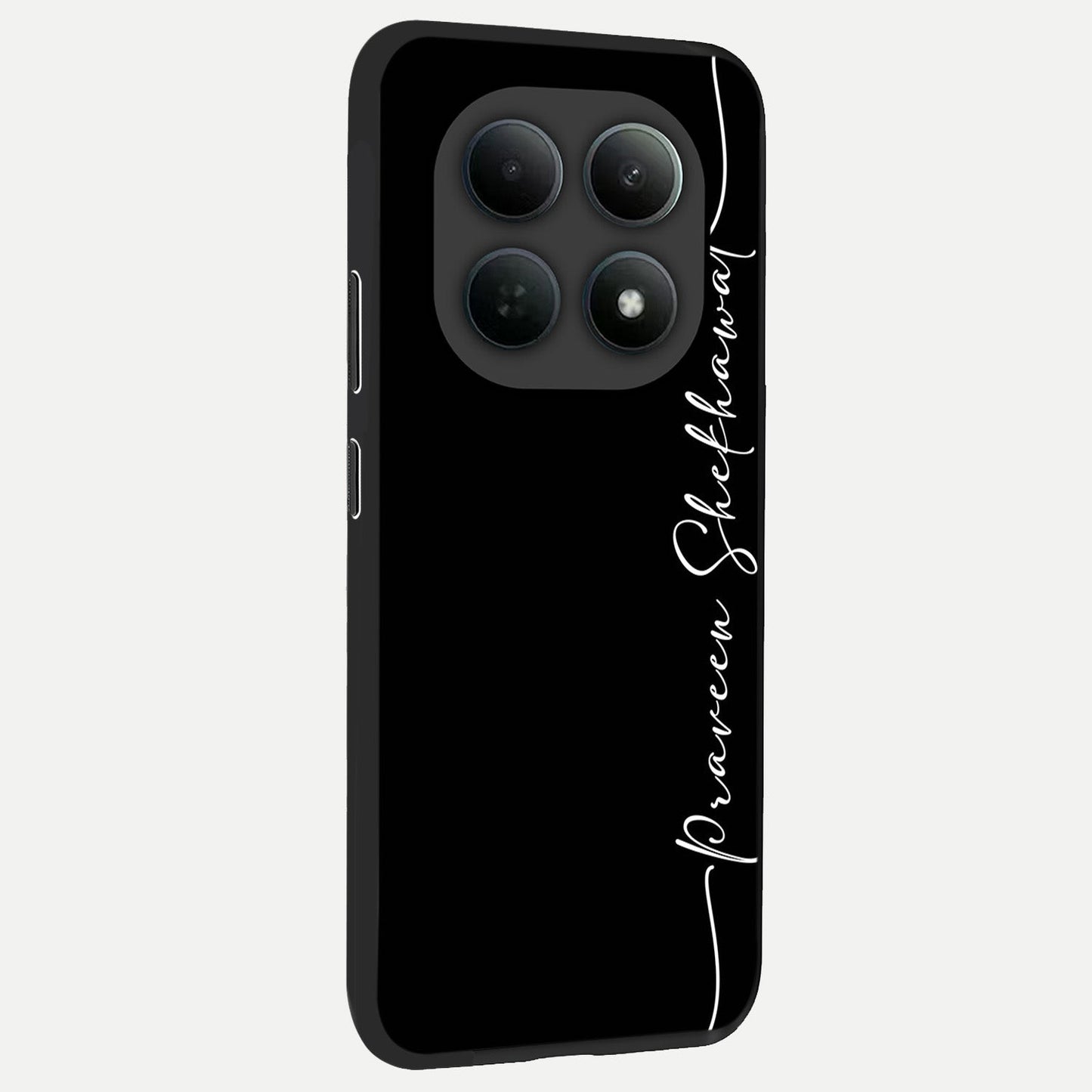 Black Tune Custom Name back cover For Poco M8 slim fit glass case with vibrant aesthetic design