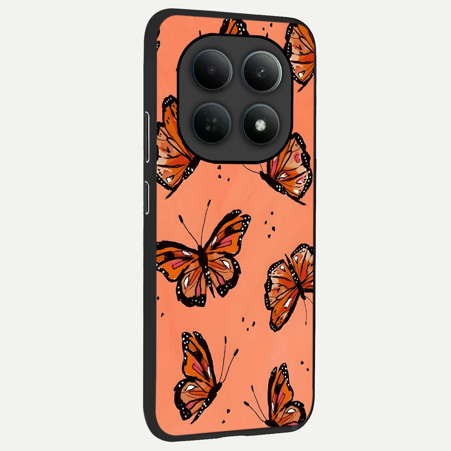 Coral Wing Butterfly back cover For Poco M8 slim fit glass case with vibrant aesthetic design