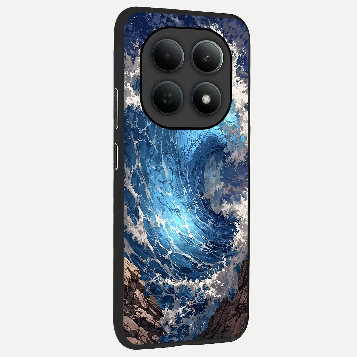 Giant Ocean Wave back cover For Poco M8 slim fit glass case with vibrant aesthetic design