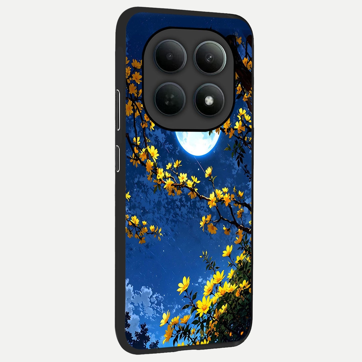 Golden Night Glow back cover For Poco M8 slim fit glass case with vibrant aesthetic design