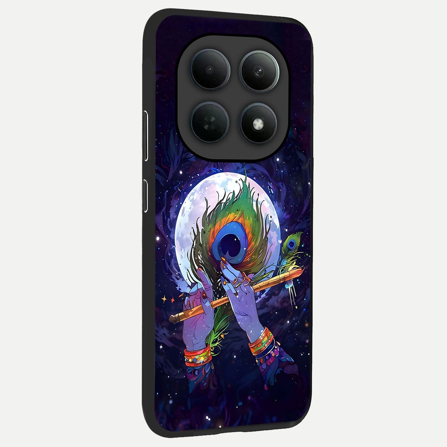 Krishna Hands Art back cover For Poco M8 slim fit glass case with vibrant aesthetic design