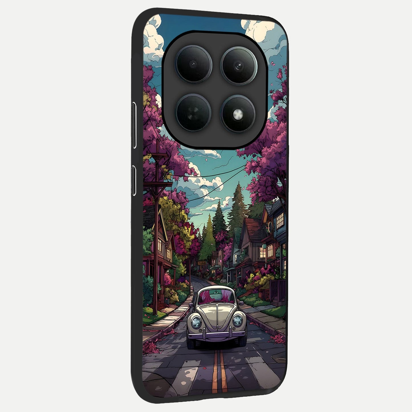 Vintage Street Drive back cover For Poco M8 slim fit glass case with vibrant aesthetic design