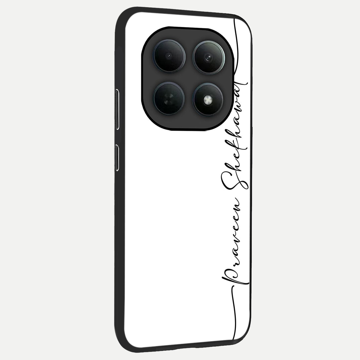 White Tune Custom Name back cover For Poco M8 slim fit personalized glass case with aesthetic design