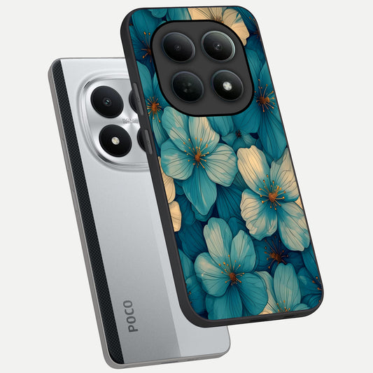 Blue Shade Floral phone case For Poco M8 Pro showing premium glass back cover with detailed artwork