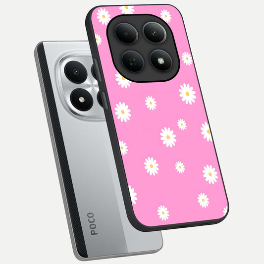 Bubblegum Daisy Pop phone case For Poco M8 Pro showing premium glass back cover with detailed artwork