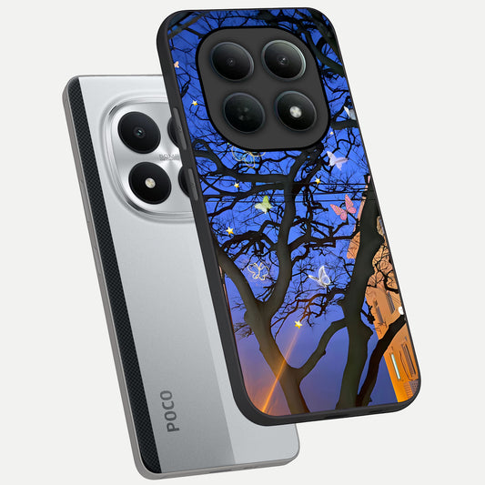 Butterfly Night Magic phone case For Poco M8 Pro showing premium glass back cover with detailed artwork
