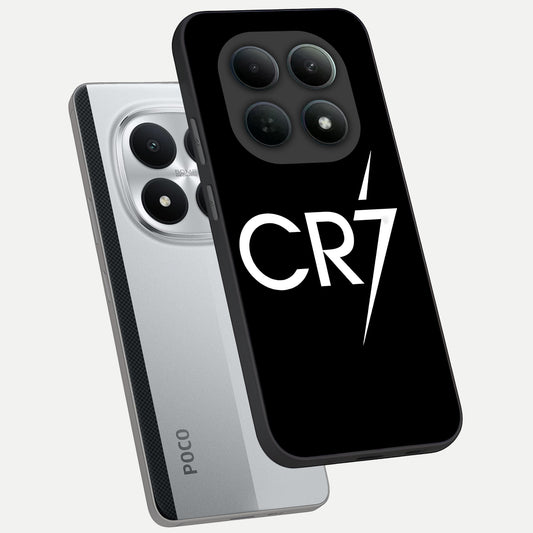 CR7 Elite Strike phone case For Poco M8 Pro showing premium glass back cover with detailed artwork