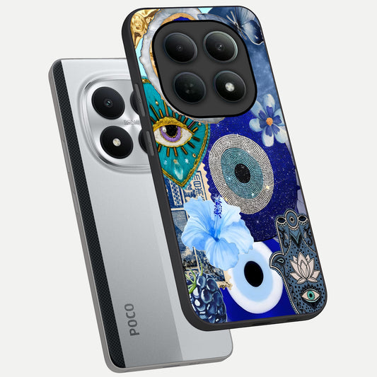Celestial Blue Vision phone case For Poco M8 Pro showing premium glass back cover with detailed artwork