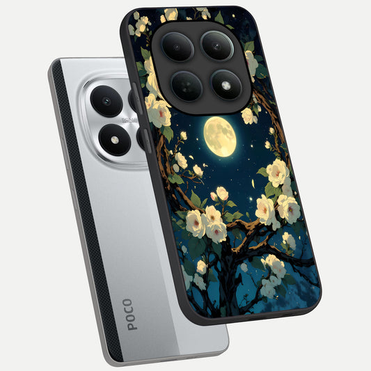 Celestial Moon And Flower phone case For Poco M8 Pro showing premium glass back cover with detailed artwork