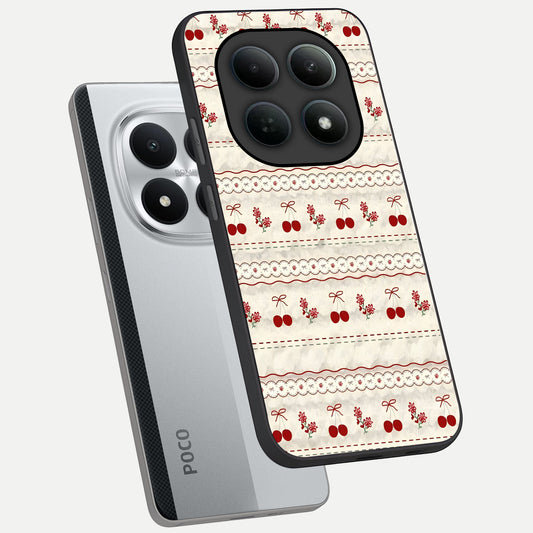 Cherry Bloom Charm phone case For Poco M8 Pro showing premium glass back cover with detailed artwork