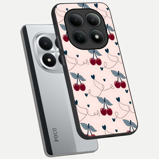 Cherry Heart Line phone case For Poco M8 Pro showing premium glass back cover with detailed artwork