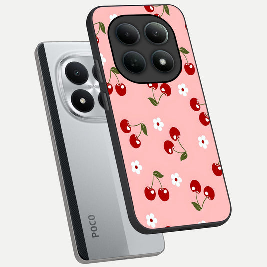 Cherry Love Mood phone case For Poco M8 Pro showing premium glass back cover with detailed artwork