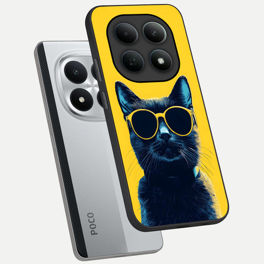 Cool Cat Vibes phone case For Poco M8 Pro showing premium glass back cover with detailed artwork