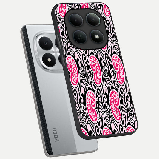 Crimson Paisley Charm phone case For Poco M8 Pro showing premium glass back cover with detailed artwork