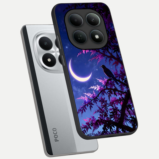 Crow And Moon Scenery phone case For Poco M8 Pro showing premium glass back cover with detailed artwork