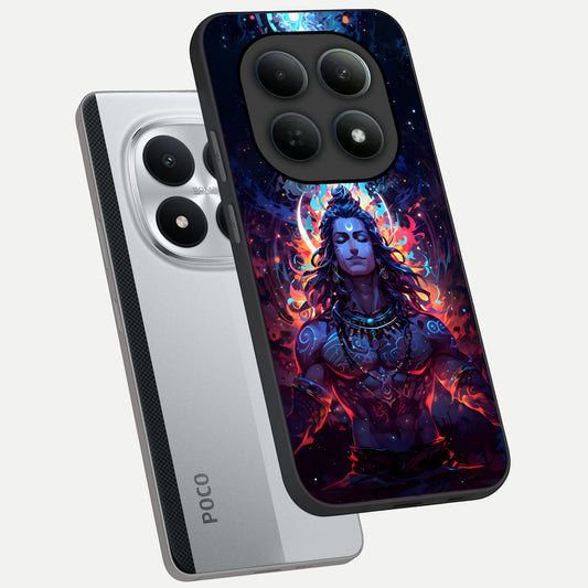 Divine Fire Shiv phone case For Poco M8 Pro showing premium glass back cover with detailed artwork