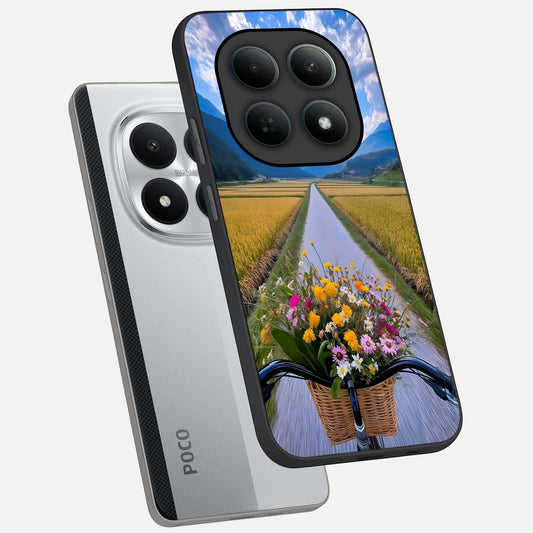 Golden Field Journey phone case For Poco M8 Pro showing premium glass back cover with detailed artwork