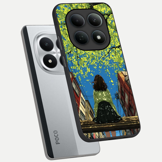 Golden Leaves Glow phone case For Poco M8 Pro showing premium glass back cover with detailed artwork