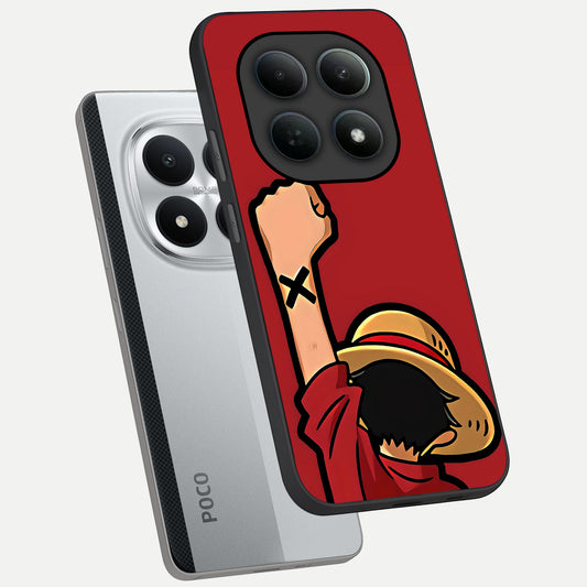 Luffy X Spirit phone case For Poco M8 Pro showing premium glass back cover with detailed artwork
