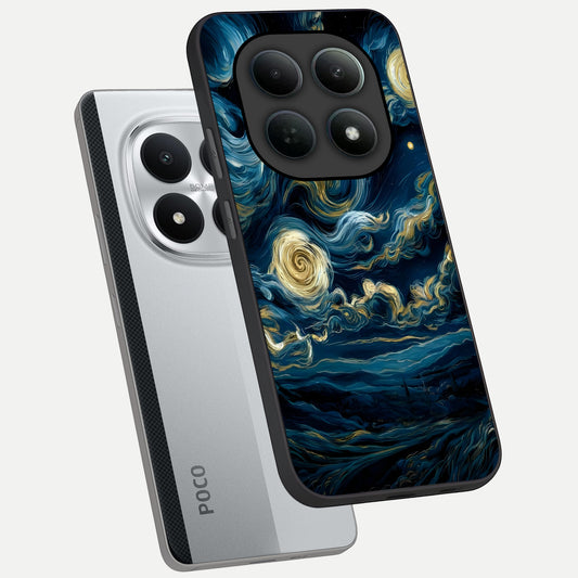 Midnight Sky Whirl phone case For Poco M8 Pro showing premium glass back cover with detailed artwork