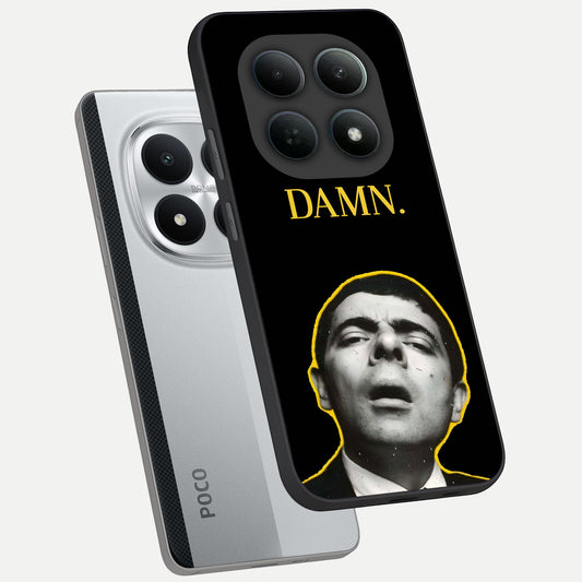 Mr Bean Damn phone case For Poco M8 Pro showing premium glass back cover with detailed artwork