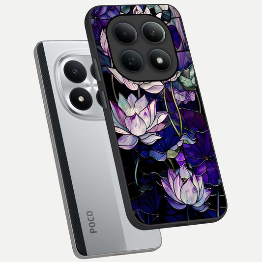 Purple Lotus Pattern phone case For Poco M8 Pro showing premium glass back cover with detailed artwork