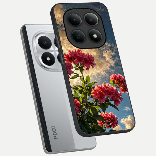 Red Bloom Skies phone case For Poco M8 Pro showing premium glass back cover with detailed artwork