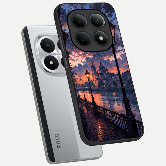 Twilight River Lights phone case For Poco M8 Pro showing premium glass back cover with detailed artwork