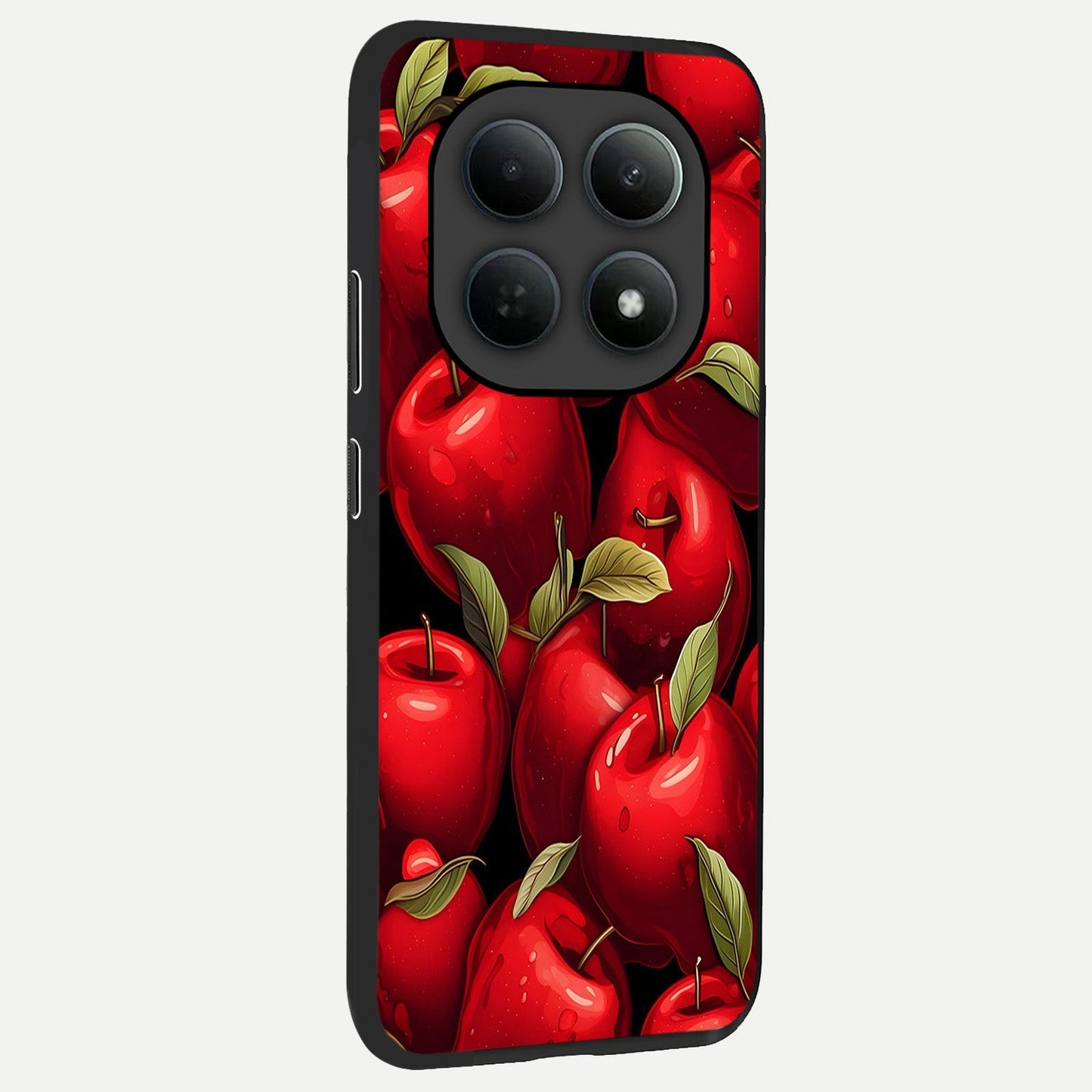 Apple Pattern back cover For Poco M8 Pro slim fit glass case with vibrant aesthetic design
