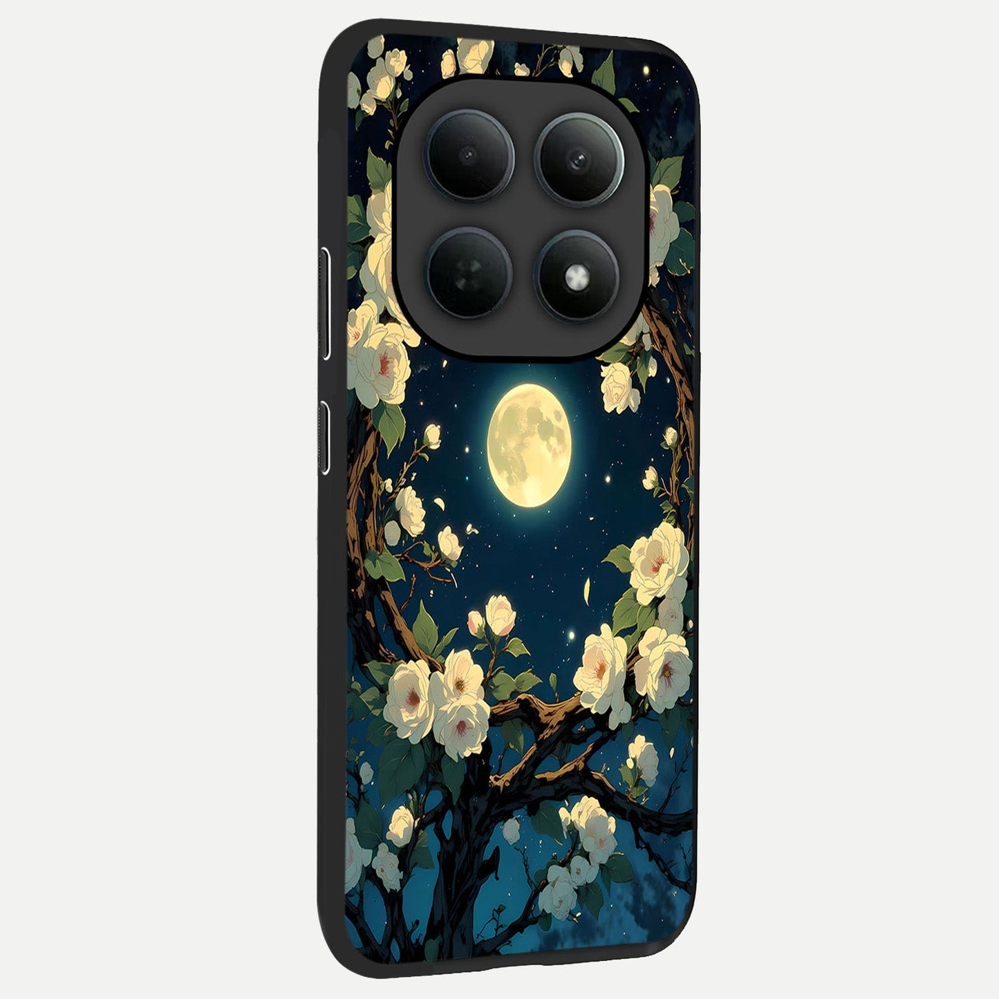 Celestial Moon And Flower back cover For Poco M8 Pro slim fit glass case with vibrant aesthetic design