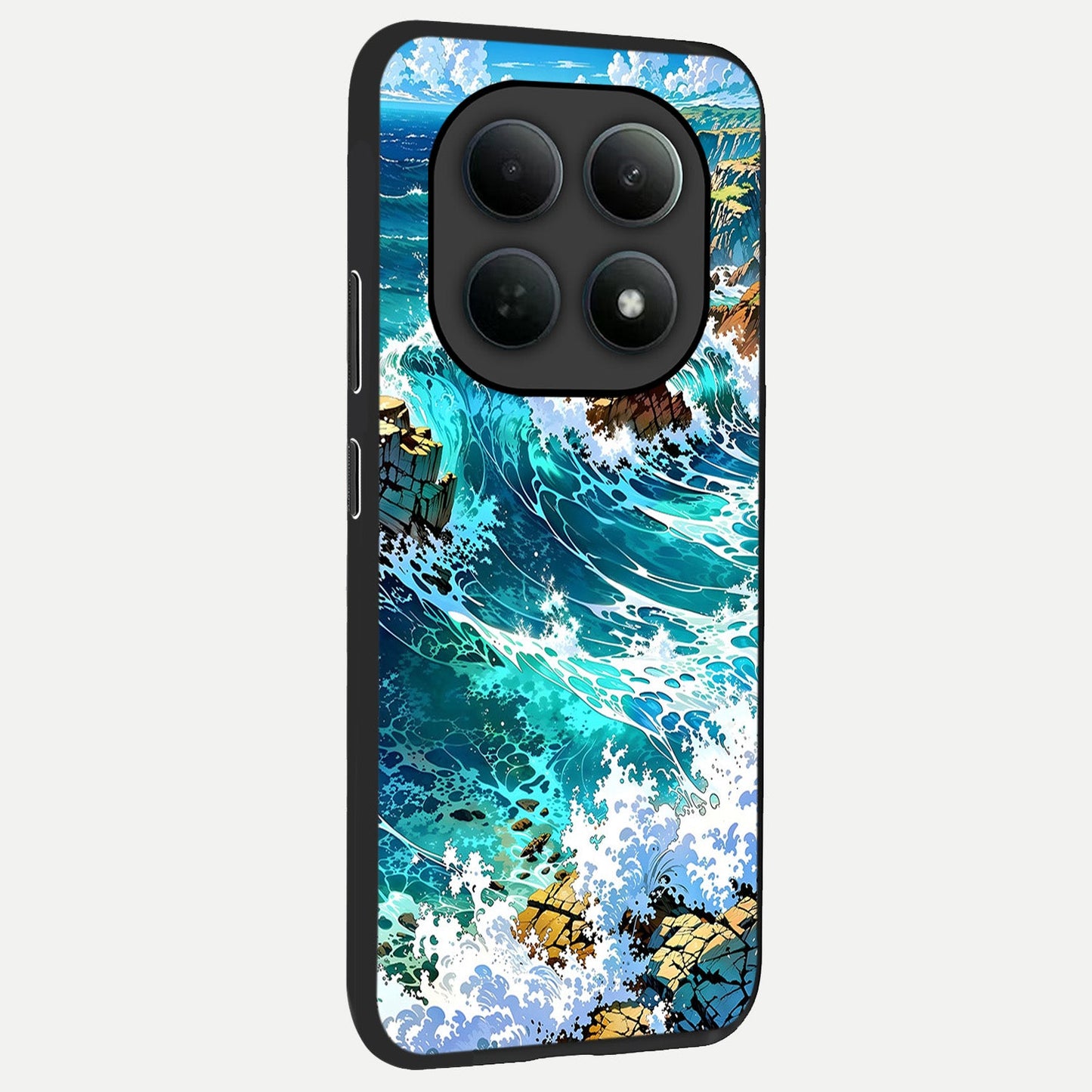Coastal Blue Waves back cover For Poco M8 Pro slim fit glass case with vibrant aesthetic design