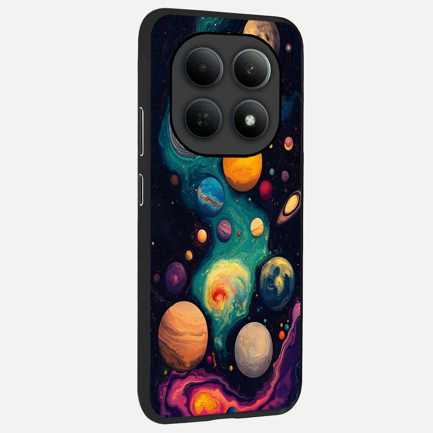 Cosmic Planet Journey back cover For Poco M8 Pro slim fit glass case with vibrant aesthetic design