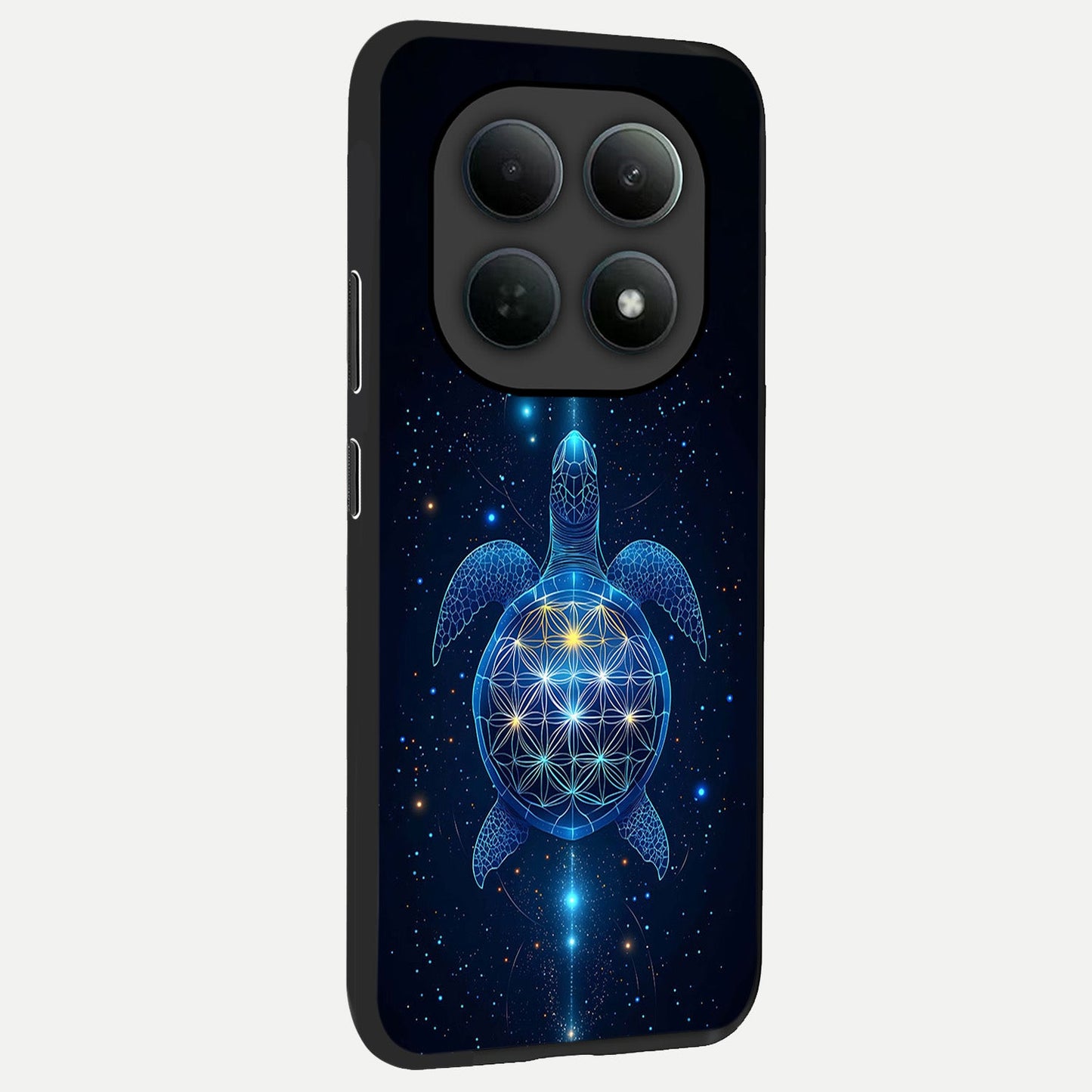 Crimson Blue Turtle back cover For Poco M8 Pro slim fit glass case with vibrant aesthetic design