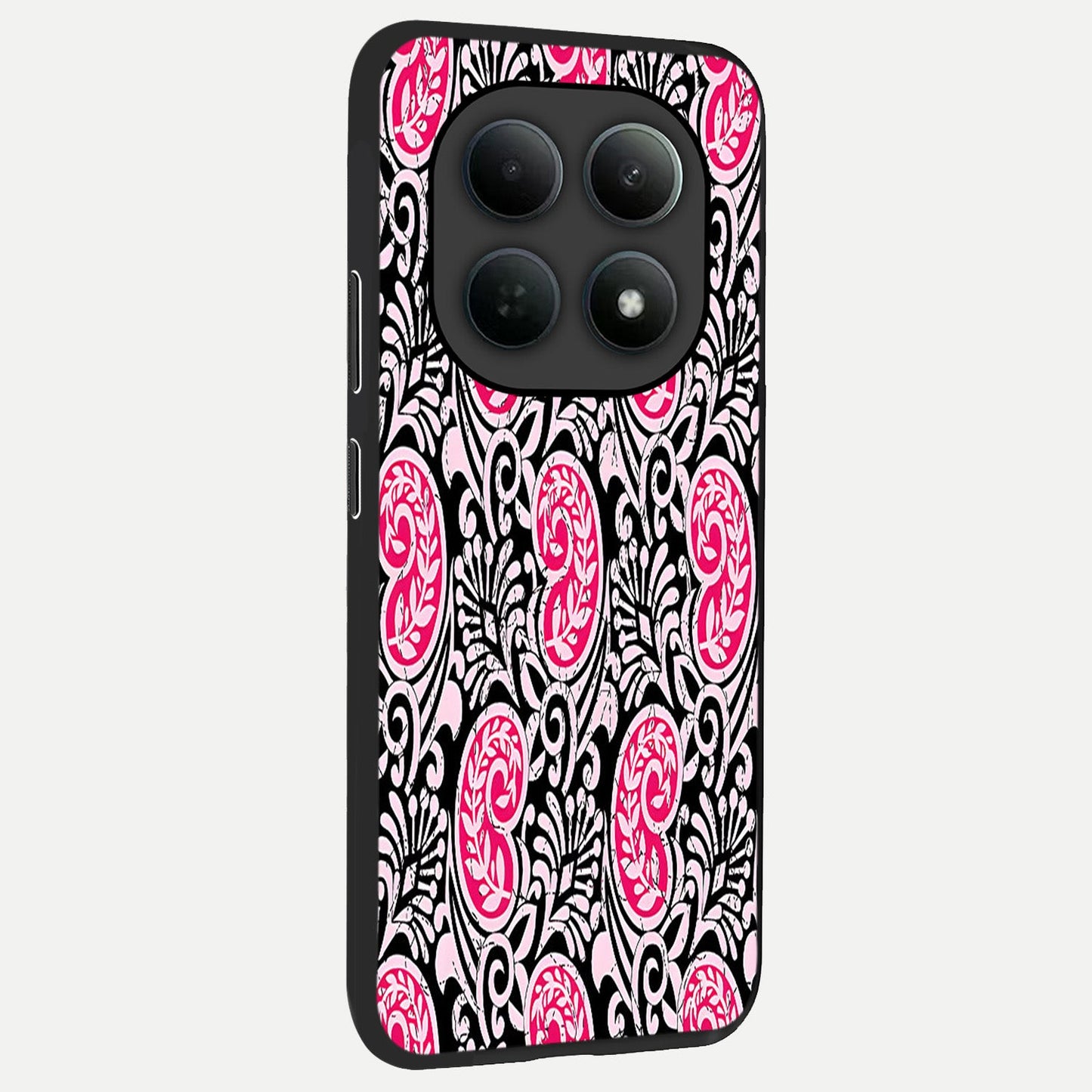 Crimson Paisley Charm back cover For Poco M8 Pro slim fit glass case with vibrant aesthetic design
