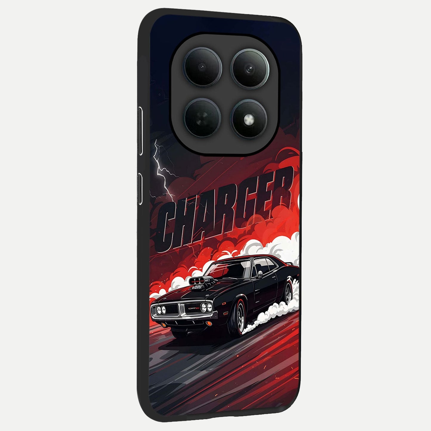 Dark Charger Fury back cover For Poco M8 Pro slim fit glass case with vibrant aesthetic design