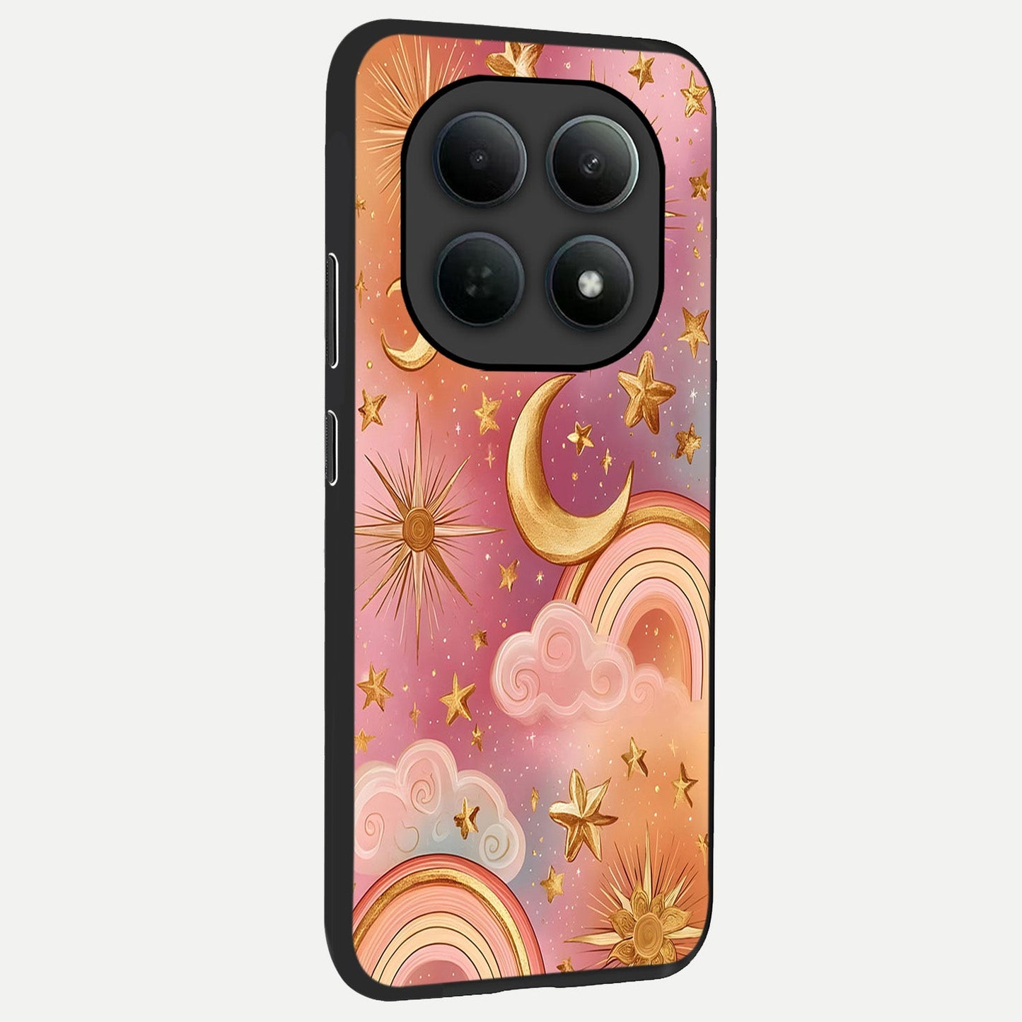 Golden Celestial Dreams back cover For Poco M8 Pro slim fit glass case with vibrant aesthetic design