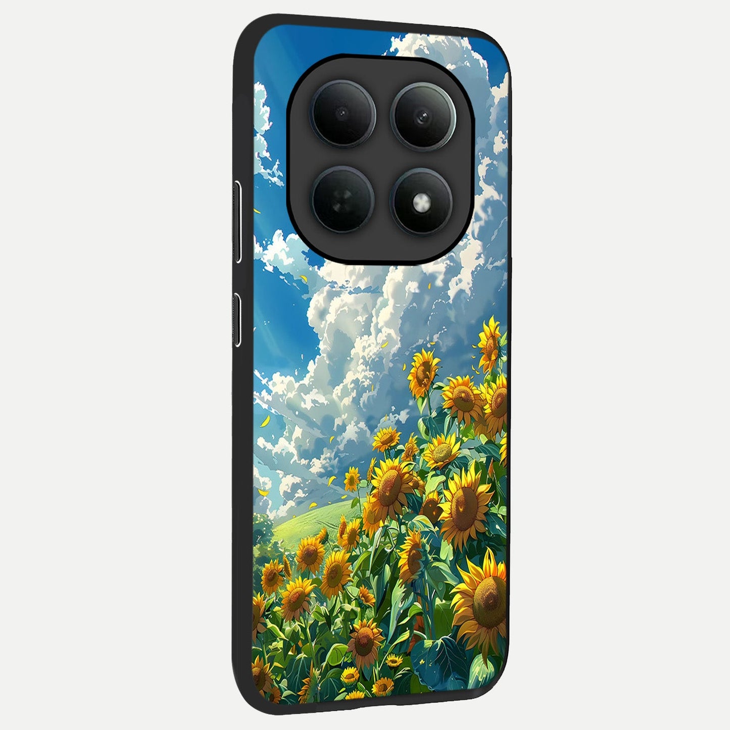 Golden Sun Glory back cover For Poco M8 Pro slim fit glass case with vibrant aesthetic design