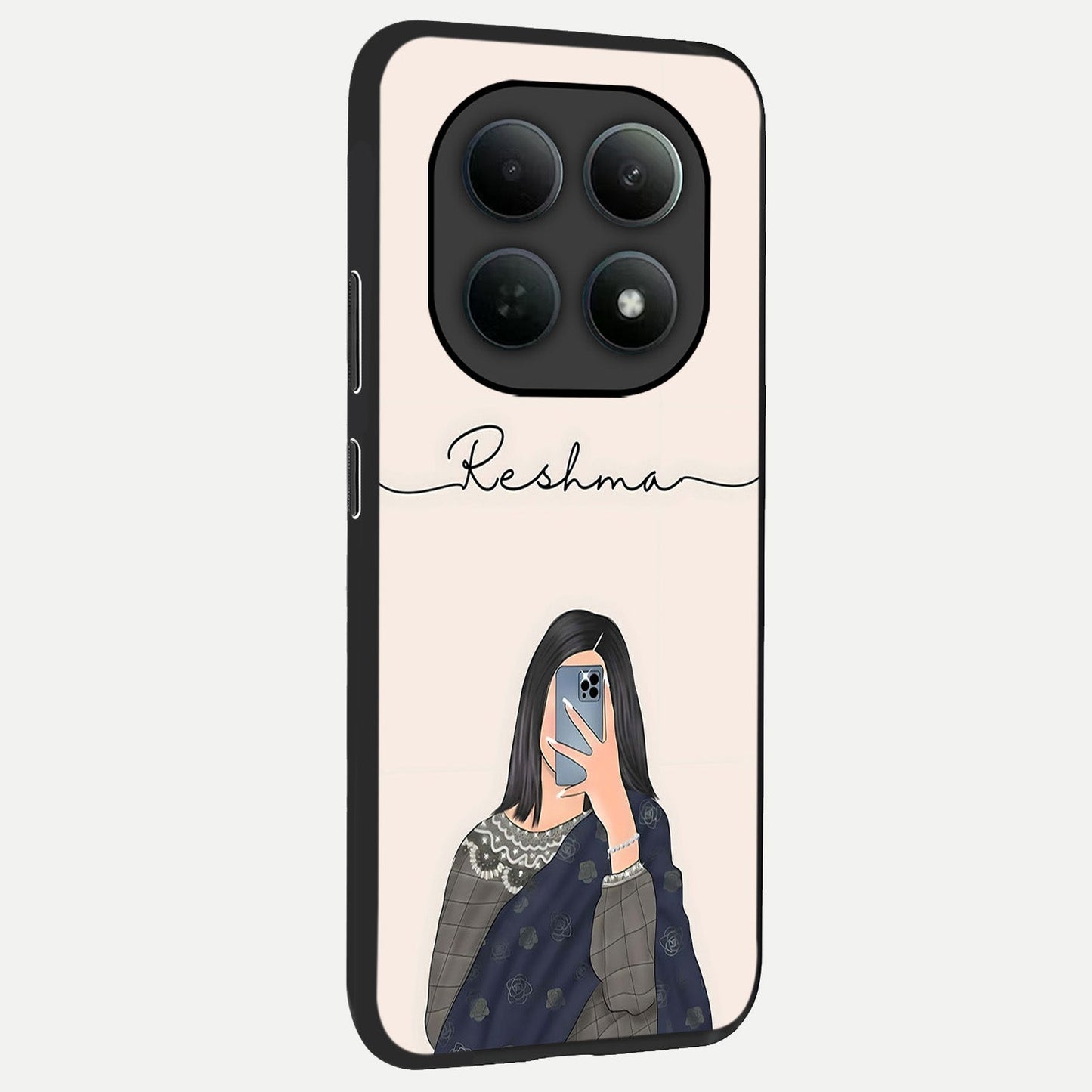 Mirror Mood Muse With Custom Name back cover For Poco M8 Pro slim fit glass case with vibrant aesthetic design