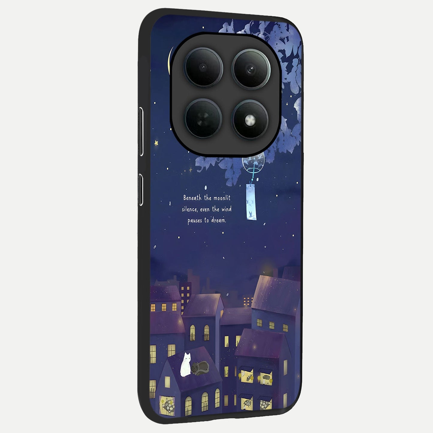 Moonlit Cat Silence back cover For Poco M8 Pro slim fit glass case with vibrant aesthetic design