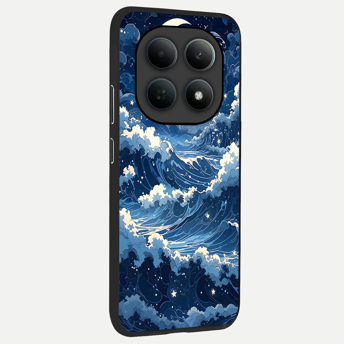 Ocean Moon Waves back cover For Poco M8 Pro slim fit glass case with vibrant aesthetic design