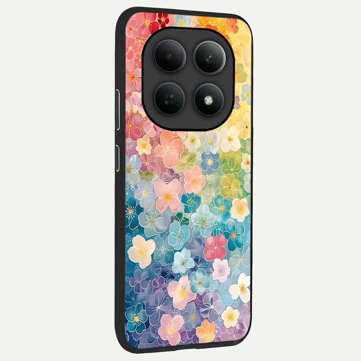 Rainbow Blossom Burst back cover For Poco M8 Pro slim fit glass case with vibrant aesthetic design