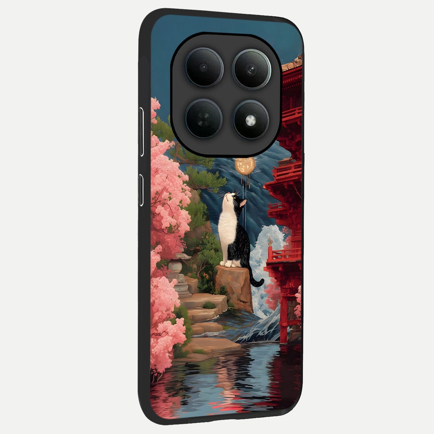 Temple Cat Scenery back cover For Poco M8 Pro slim fit glass case with vibrant aesthetic design